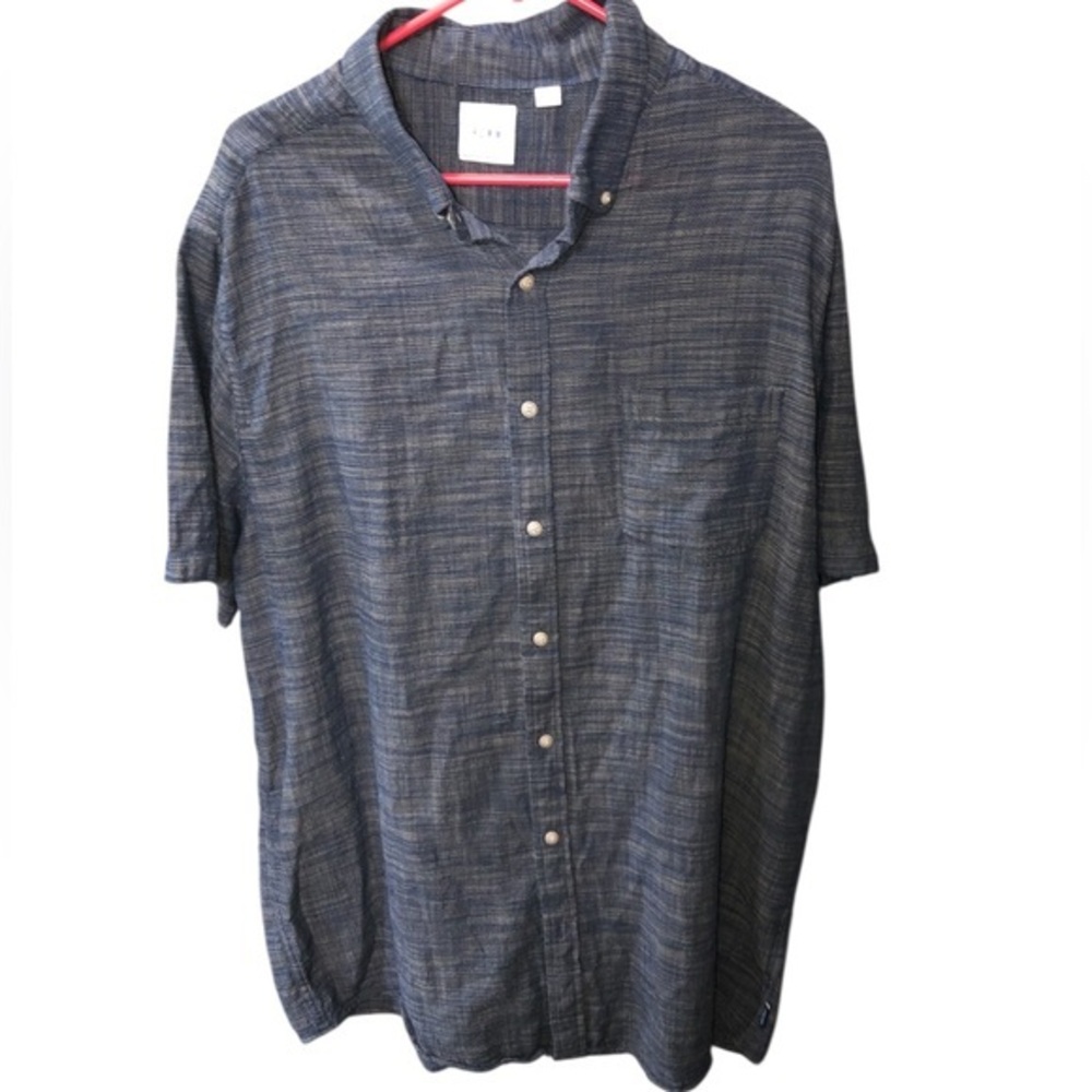 ROWM SIZE 2XT BLUE AND TAN TWEED LOOKING SHORT SLEEVE SHIRT W/POCKET